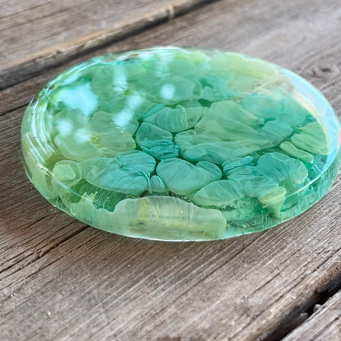 4" Resin Petrified Cloud Coaster | Blue & Green