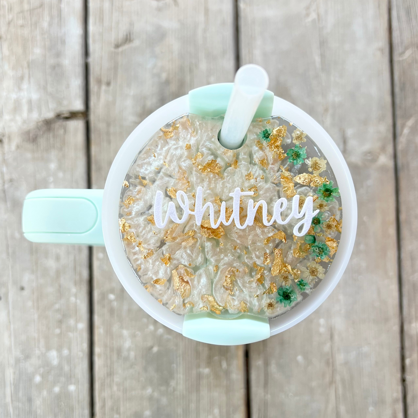 Custom Floral Stanley Lid Topper | Mint