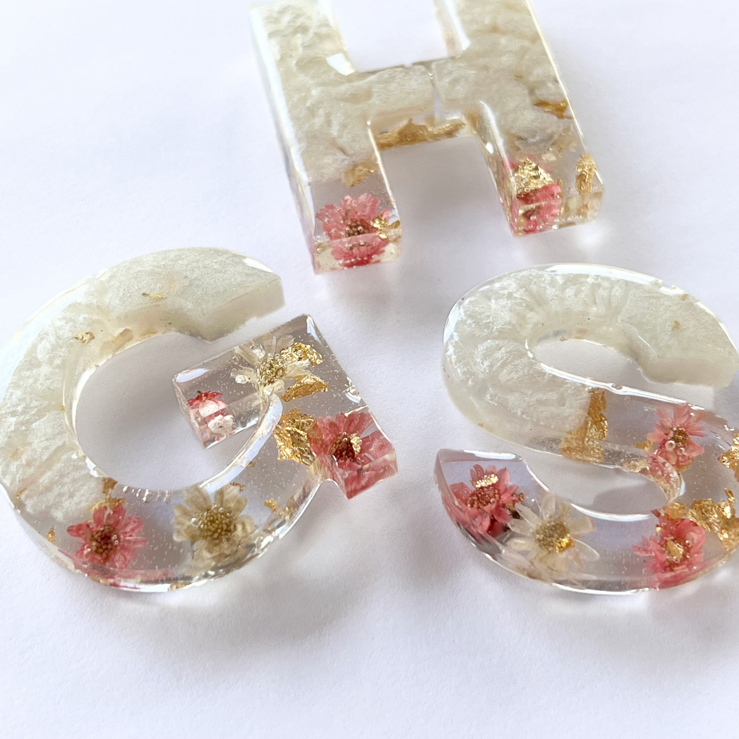 Floral Initial Magnet Gold Pink and Pearl, Resin Letter, Personalized Alphabet magnet, Floral Magnet