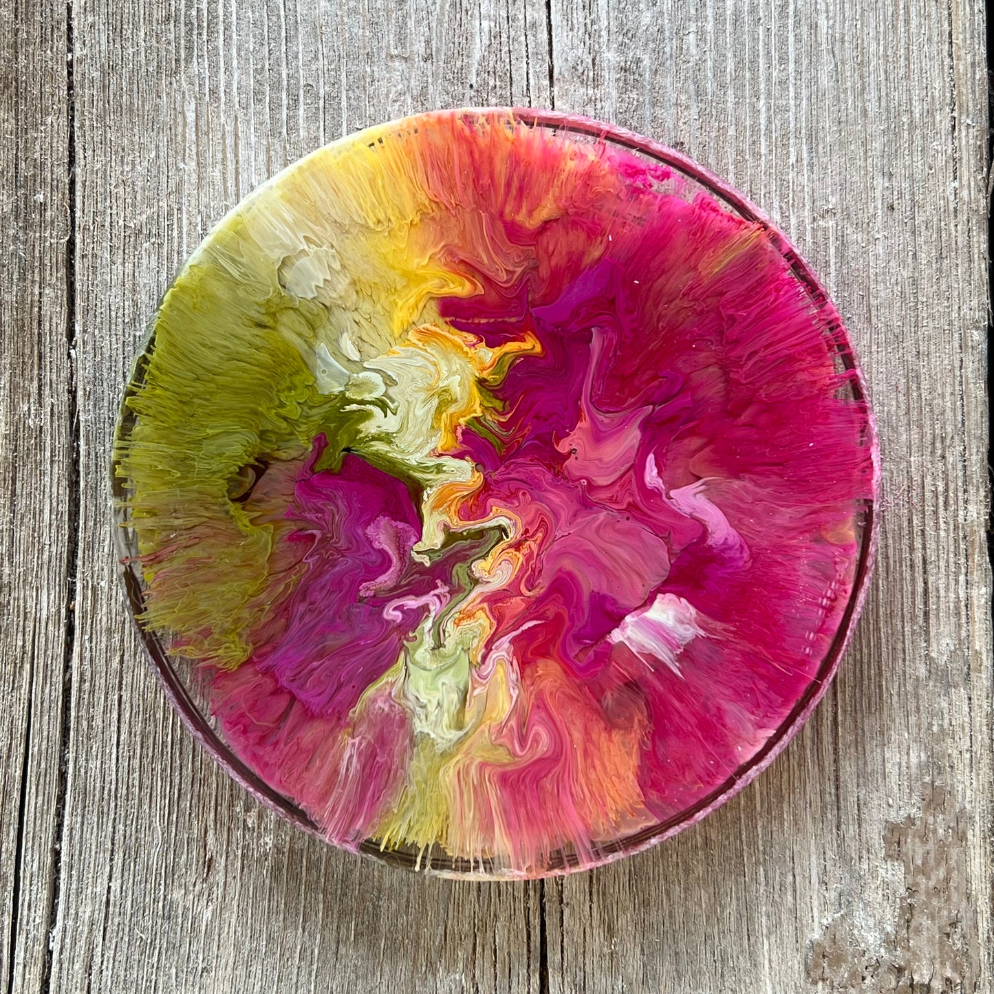 4" Resin Petrified Cloud Coaster | Pink, Beige & Olive