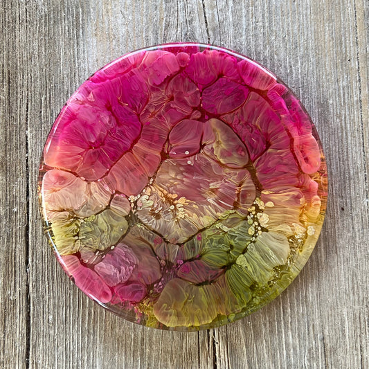 4" Resin Petrified Cloud Coaster | Pink, Beige & Olive