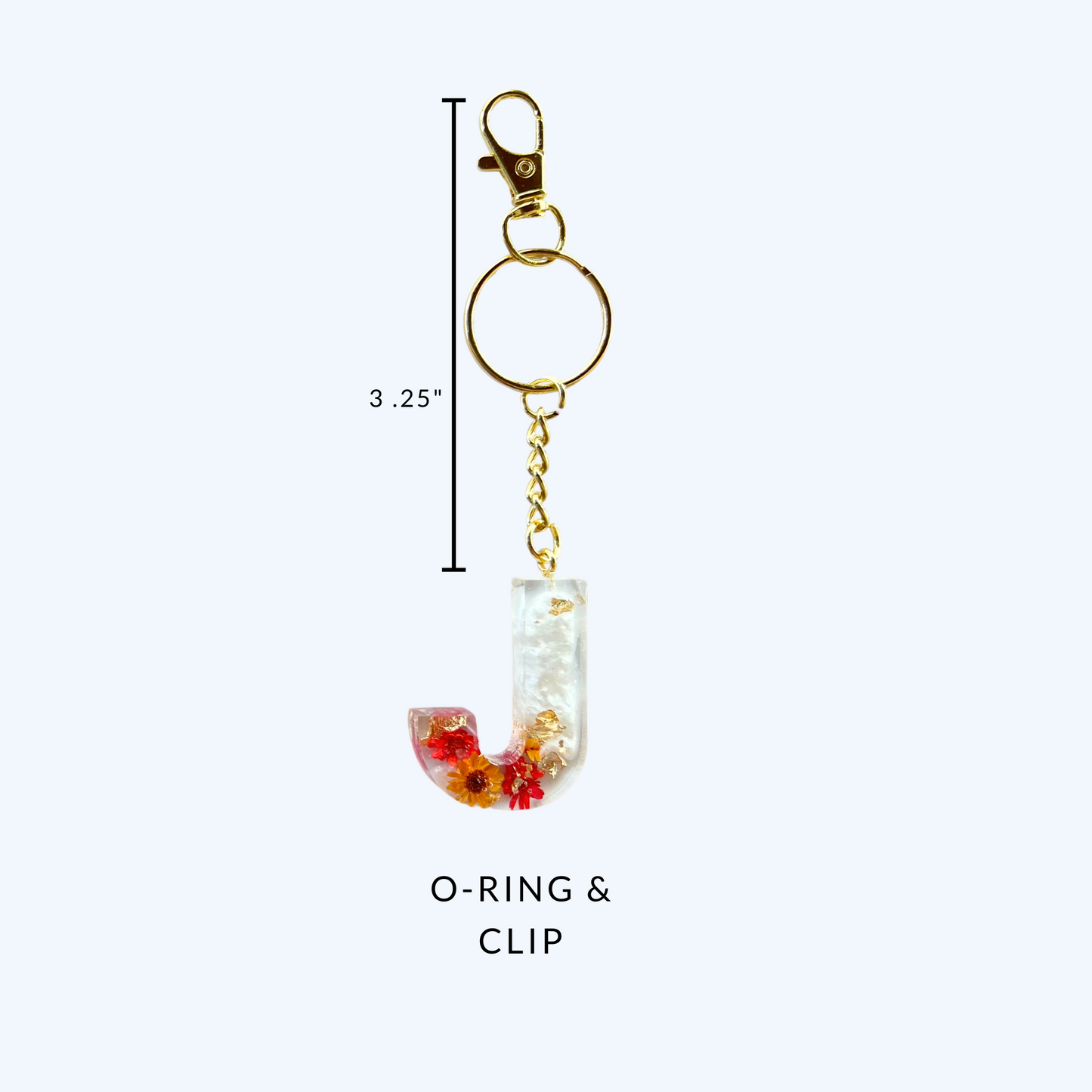 Floral Initial Keychain Gold, Red, Orange, and Pearl, Resin Letter, Personalized Alphabet Charm