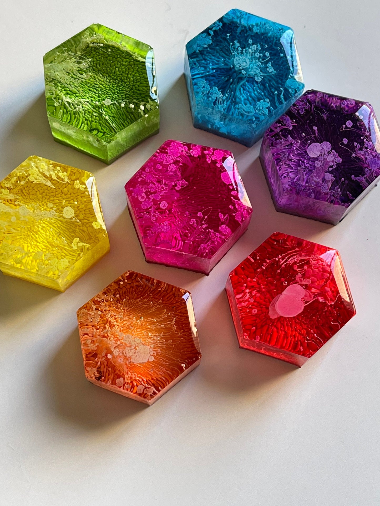 Set of 7 Petri Resin Hexagon Magnets 1" Rainbow Set | Pride Gift | Colorful Magnets | Unique Magnet Gift