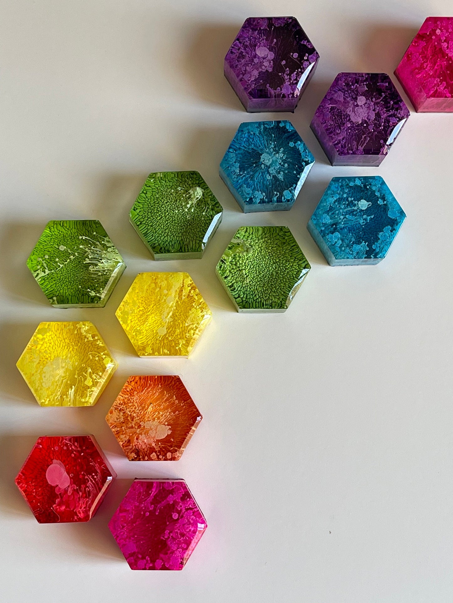 Set of 7 Petri Resin Hexagon Magnets 1" Rainbow Set | Pride Gift | Colorful Magnets | Unique Magnet Gift