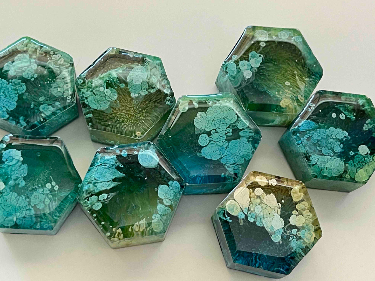 Set of 5 Petri Hexagon Magnets 1" | Teal & Yellow Magnets | Unique Magnets