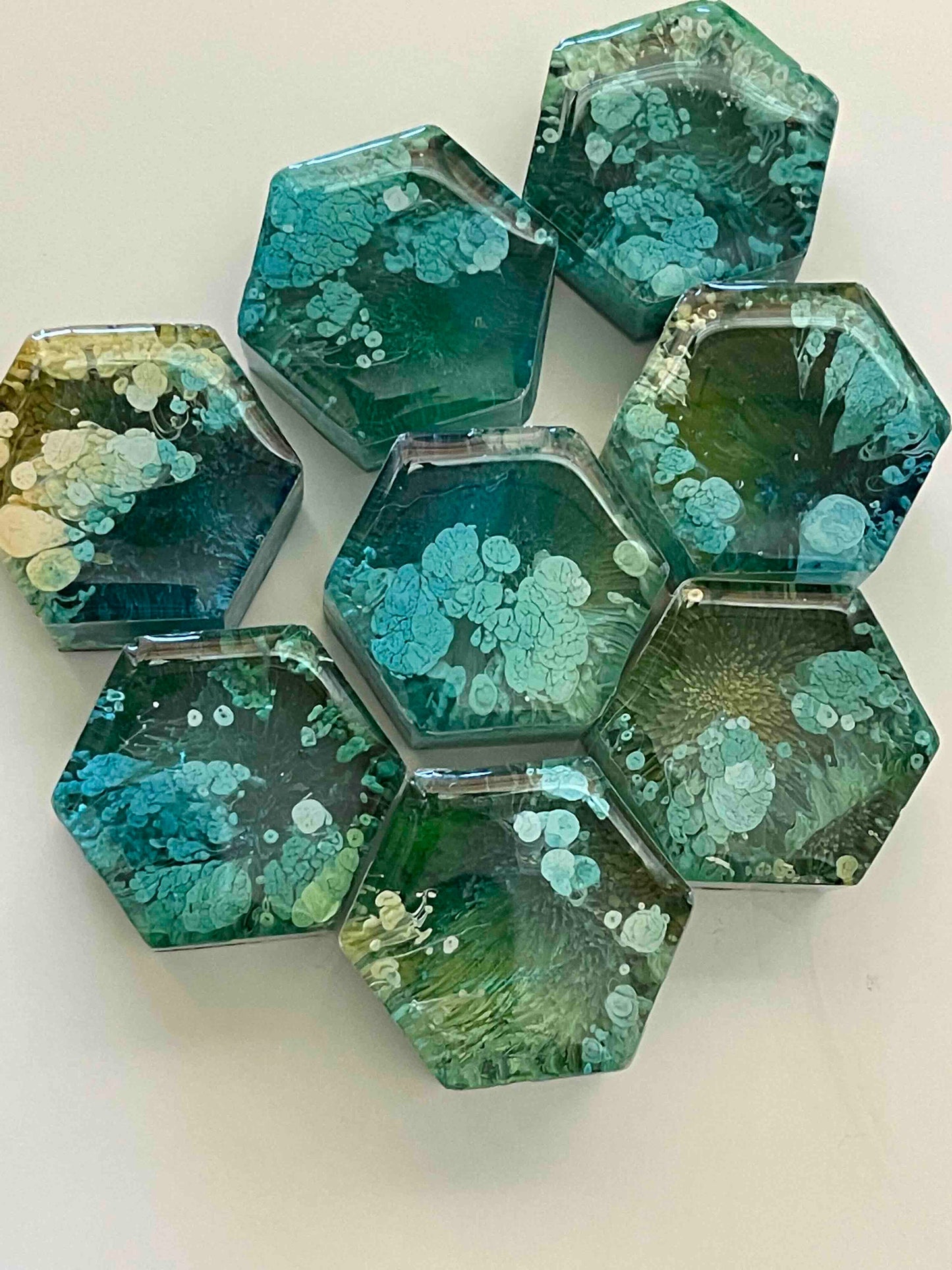 Set of 5 Petri Hexagon Magnets 1" | Teal & Yellow Magnets | Unique Magnets