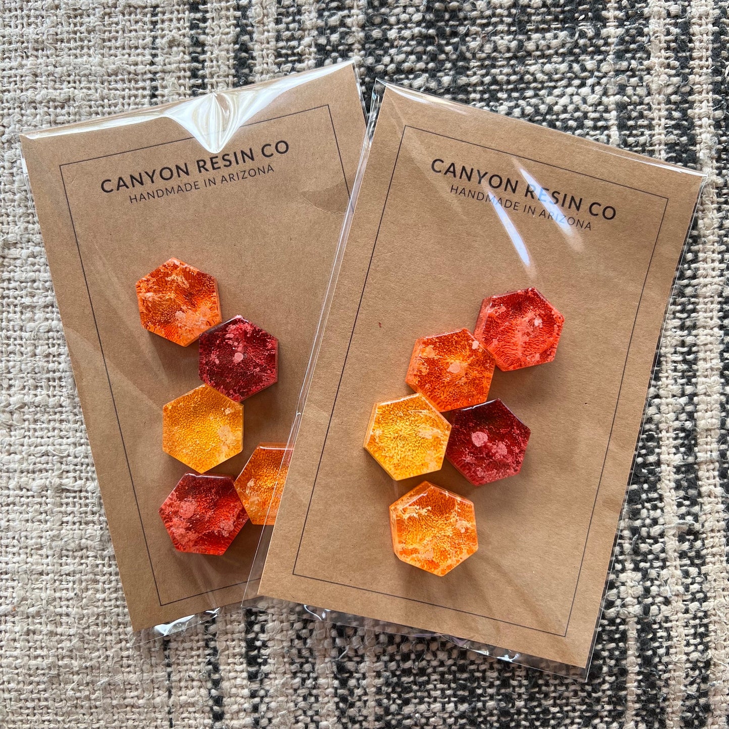 Set of 5 Hexagon Warm Tones Petri Resin Magnets 1" | Warm Toned | Orange Refrigerator Magnets