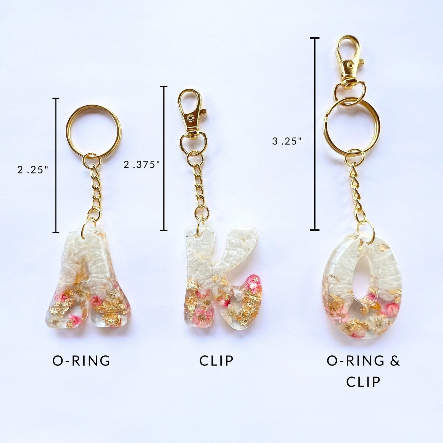 Floral Initial Keychain Gold Pearl, Groovy Resin Letter, Personalized Alphabet Charm