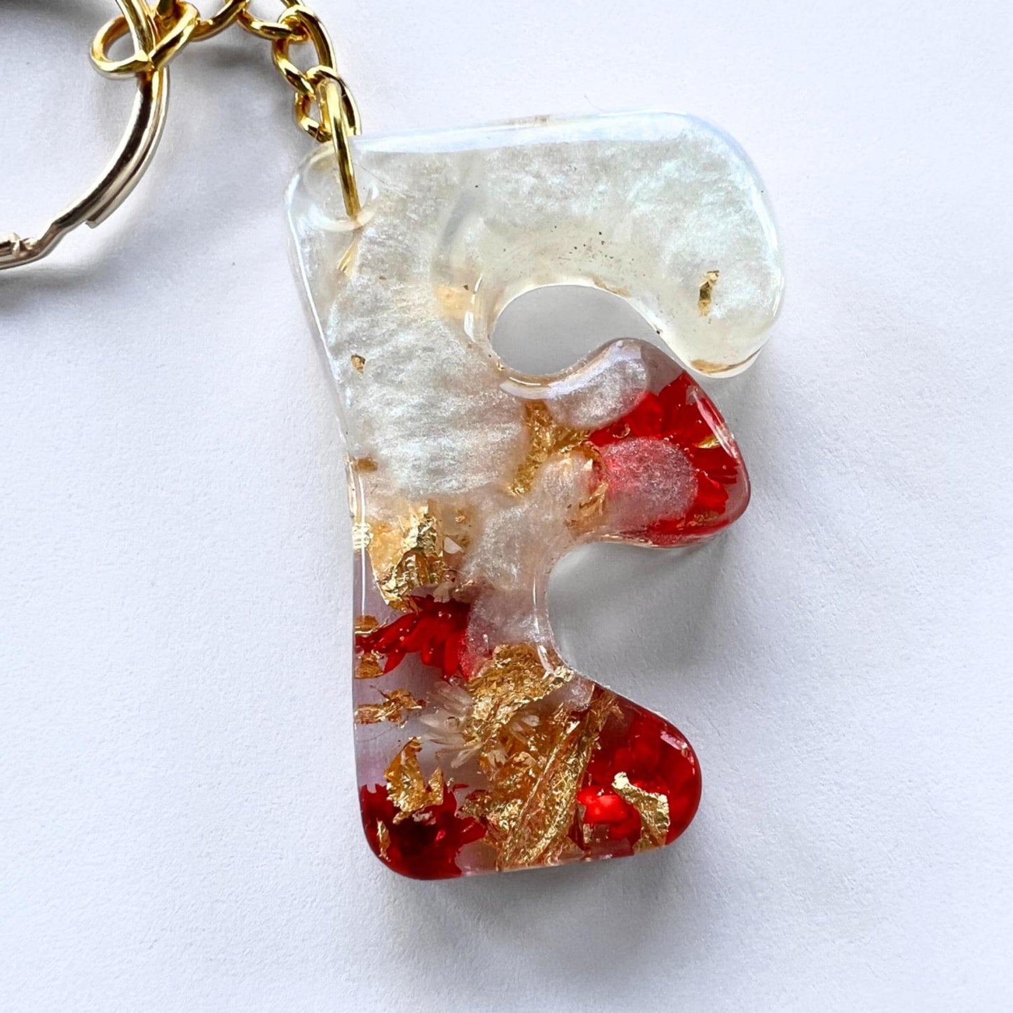 Floral Initial Keychain Gold Pearl, Groovy Resin Letter, Personalized Alphabet Charm