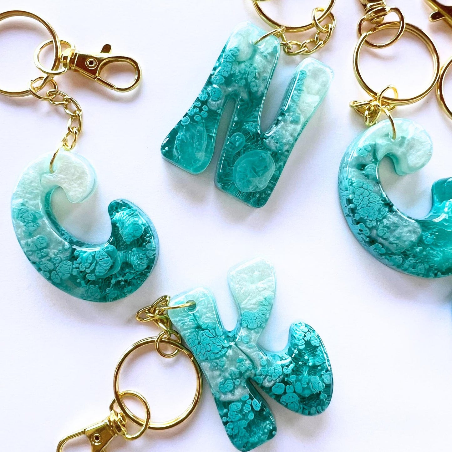 Petri Resin Initial Keychain Pearl Accent, Groovy Resin Letter, Personalized Alphabet Charm