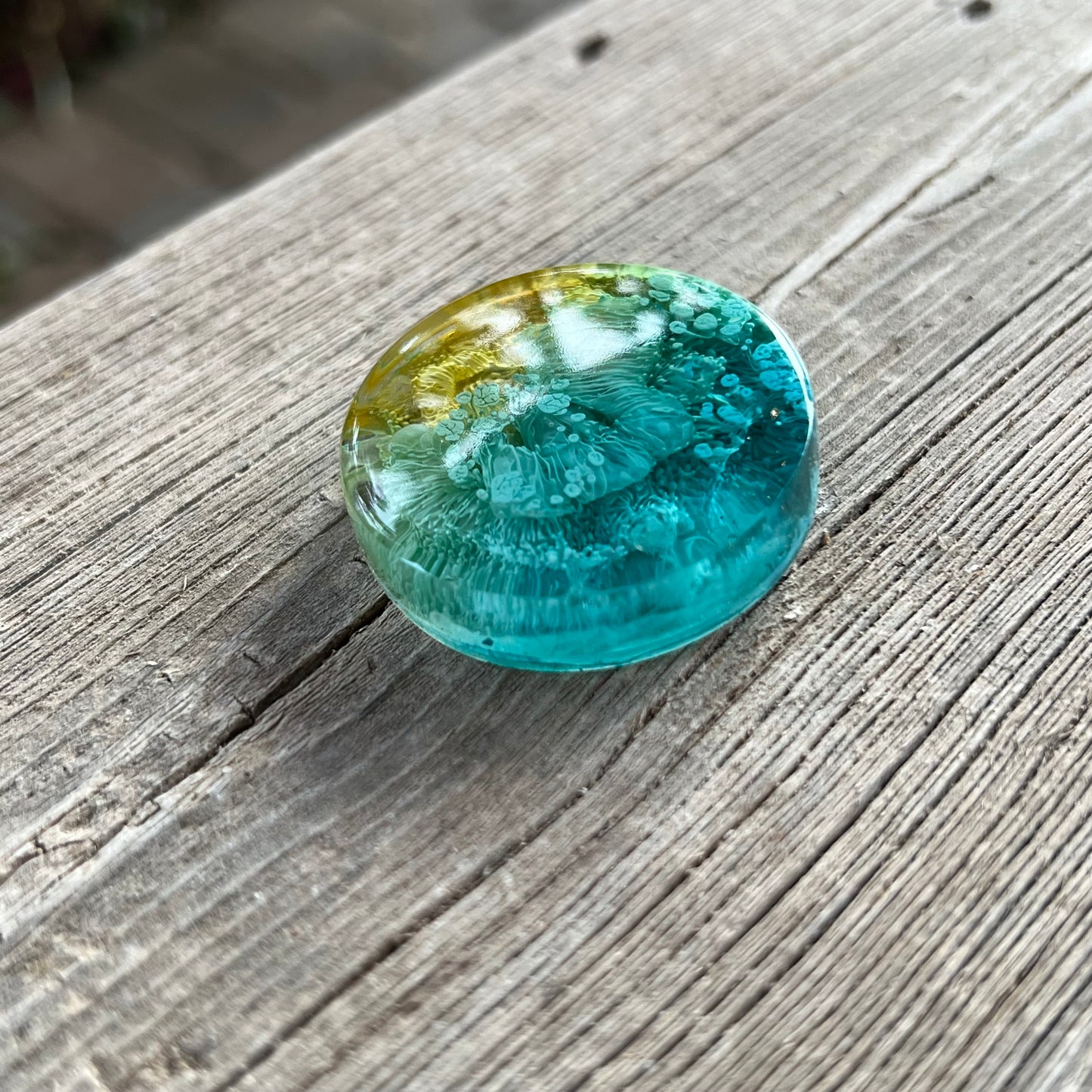 1.5” Teal and Yellow Petri Resin Magnet | 3 for $12 | Petrified Clouds