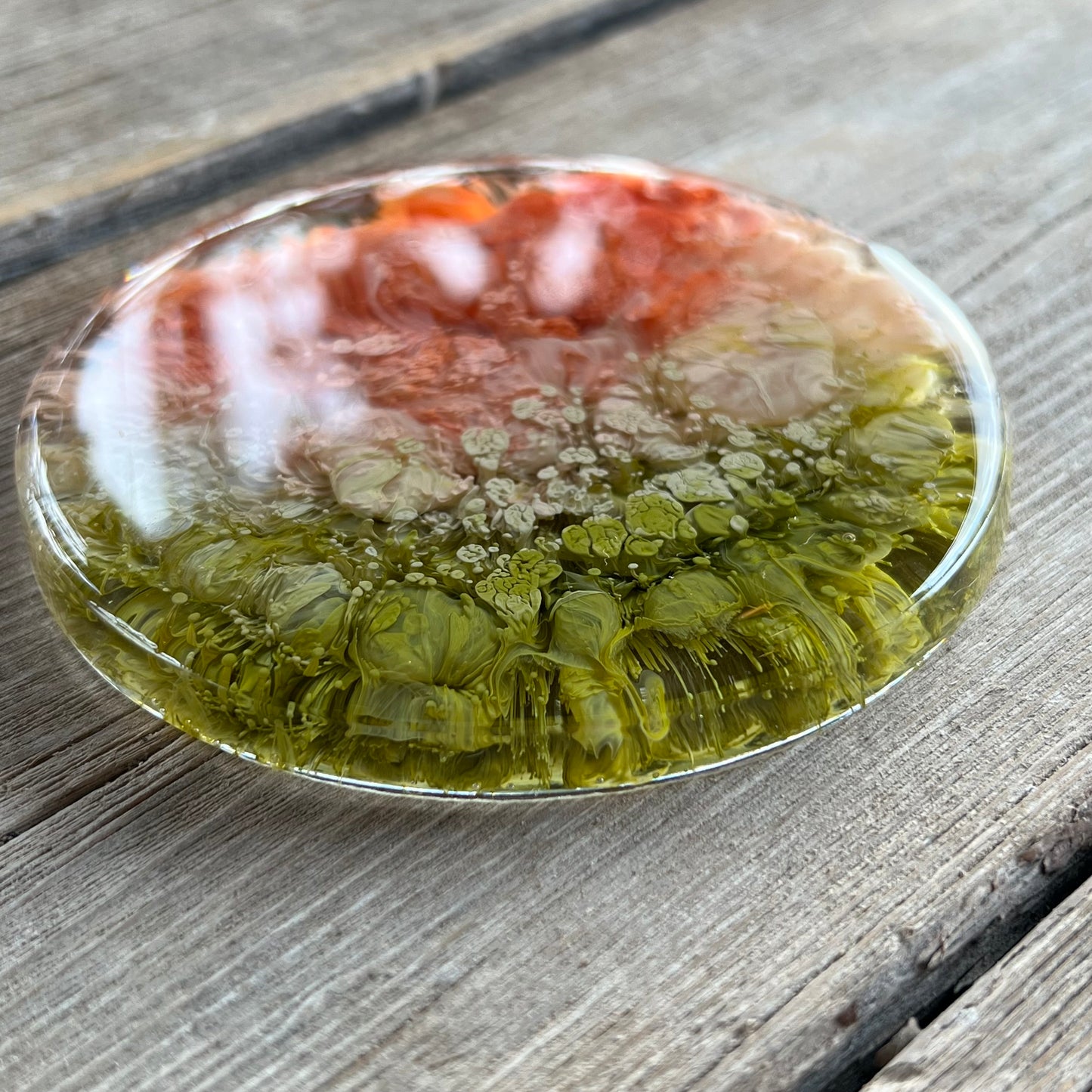 4" Resin Petrified Cloud Coaster | Olive & Burnt Orange