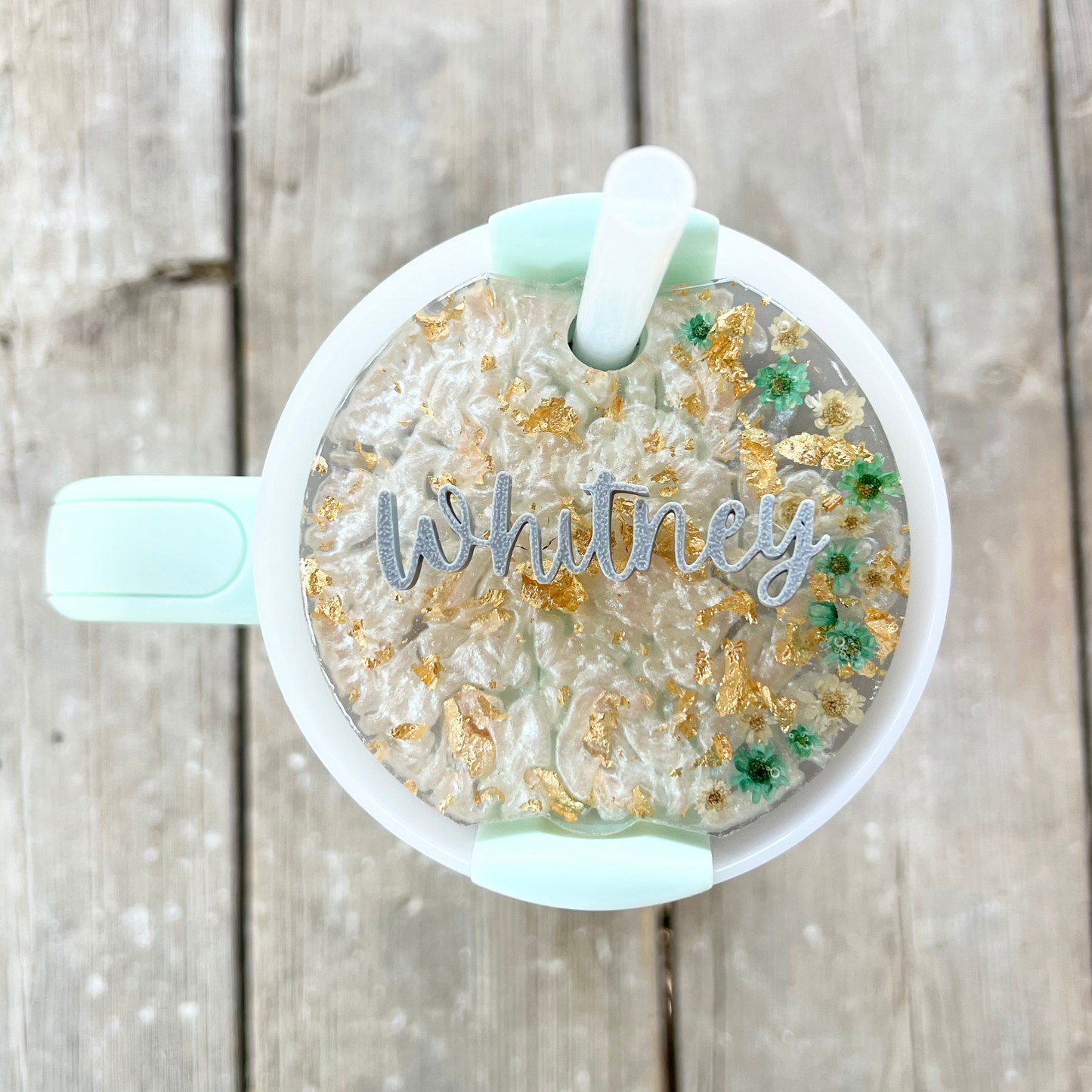 Custom Floral Stanley Lid Topper | Mint