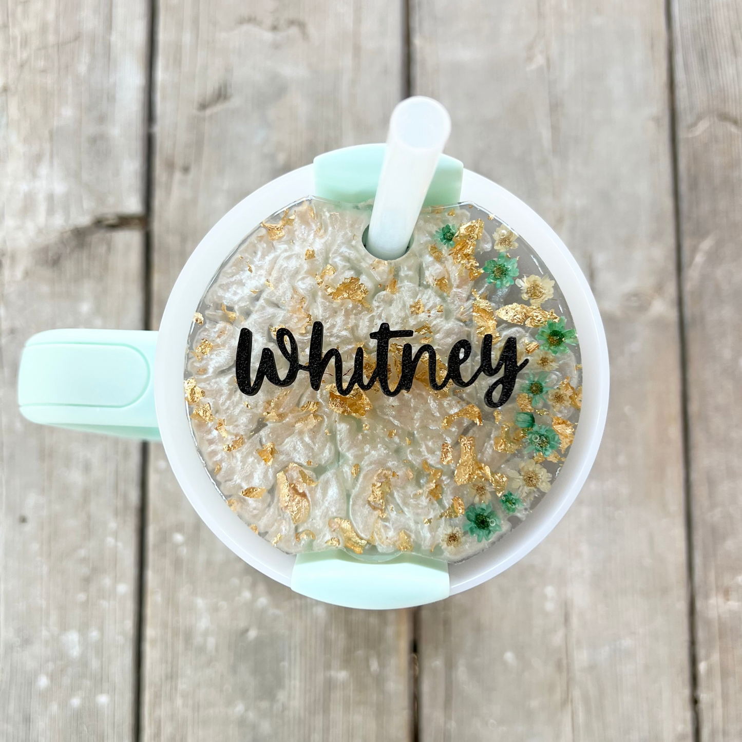 Custom Floral Stanley Lid Topper | Mint