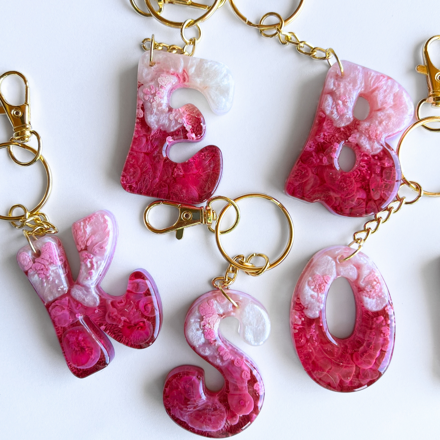 Fuchsia Petri Resin Initial Keychain Pearl Accent, Groovy Resin Letter, Personalized Alphabet Char