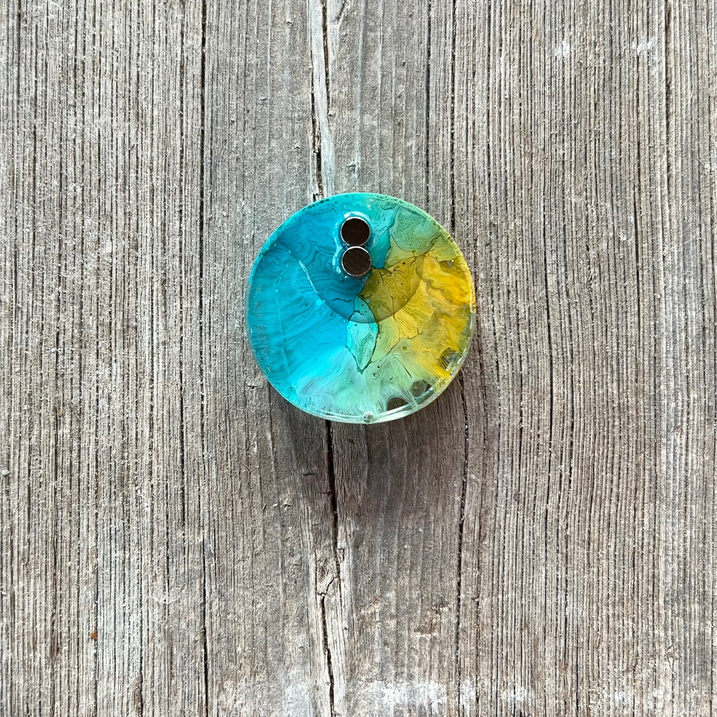 1.5” Teal and Yellow Petri Resin Magnet | 3 for $12 | Petrified Clouds