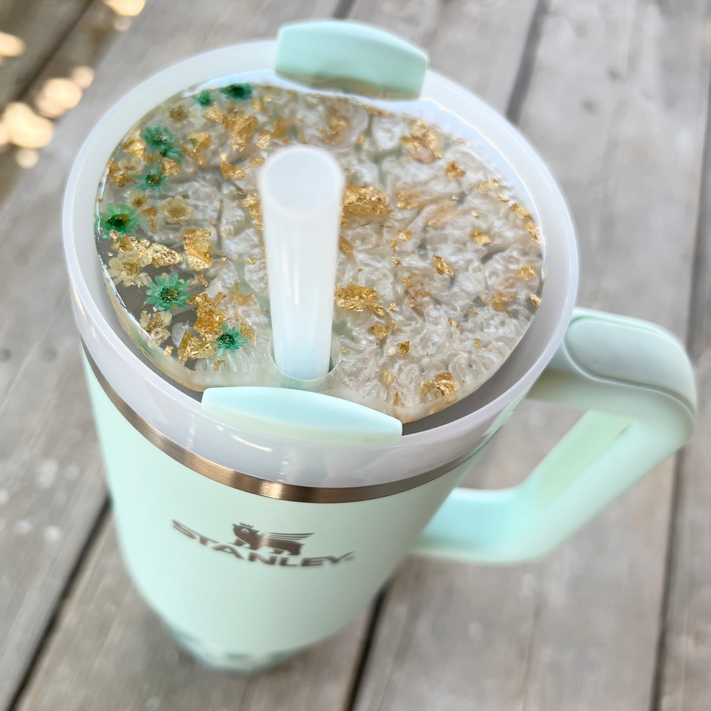 Custom Floral Stanley Lid Topper | Mint