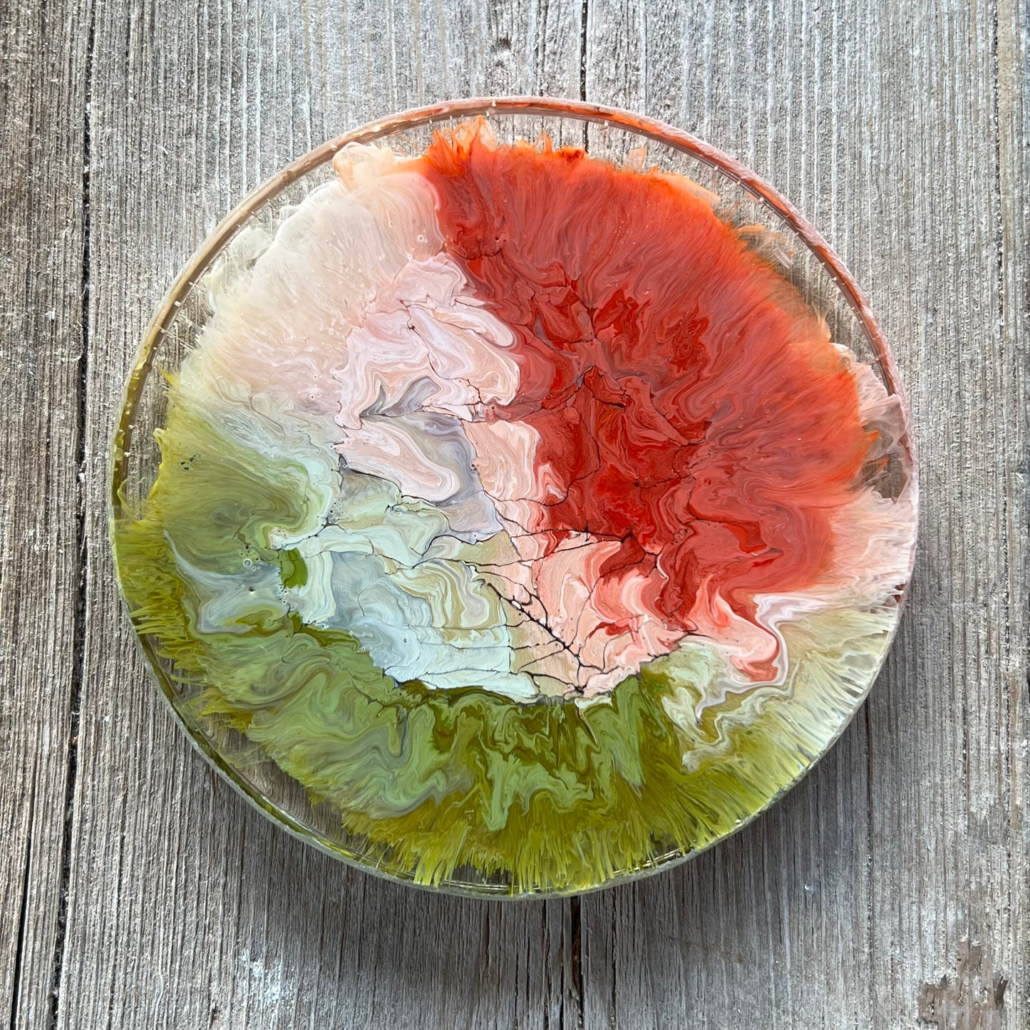 4" Resin Petrified Cloud Coaster | Olive & Burnt Orange