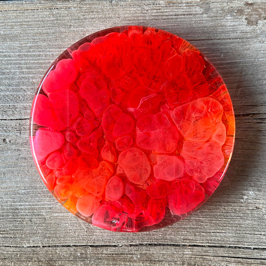 4" Resin Petrified Cloud Coaster | Pink, Orange & Red