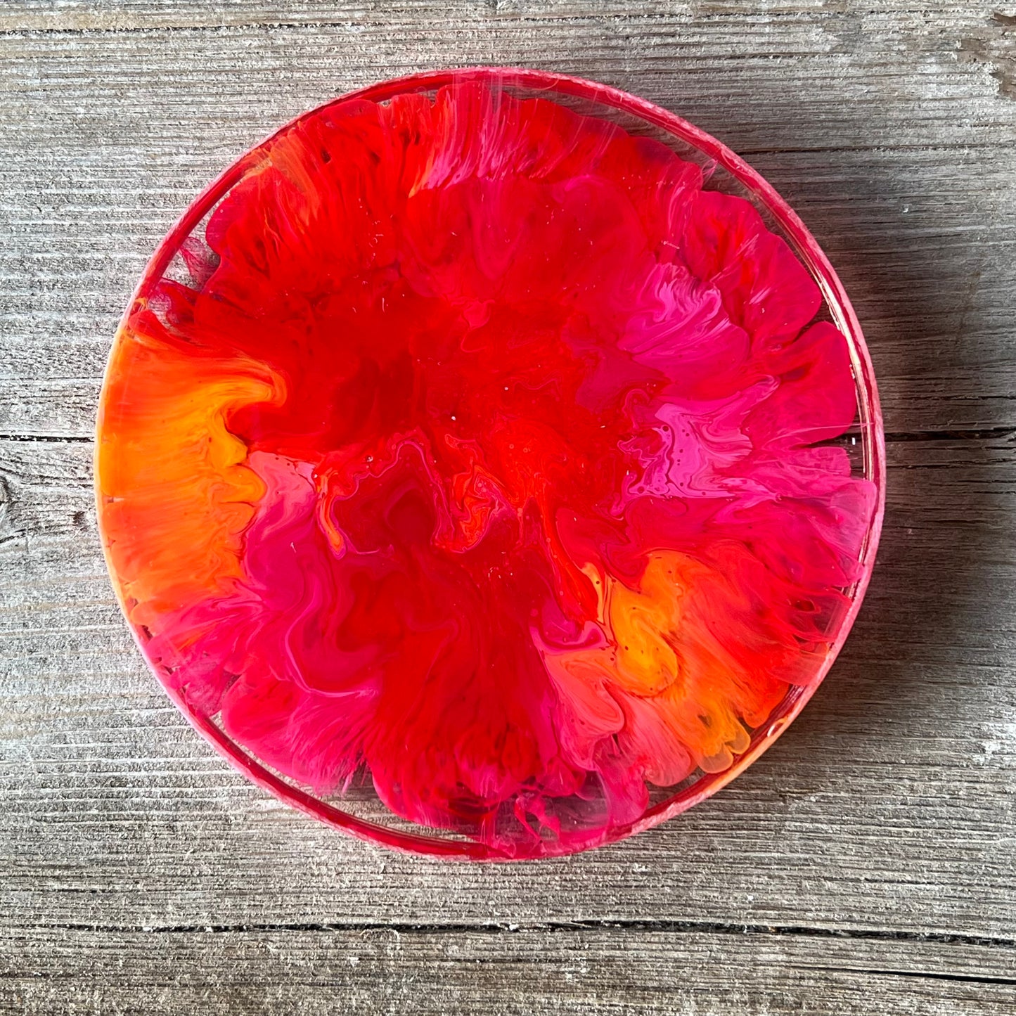 4" Resin Petrified Cloud Coaster | Pink, Orange & Red