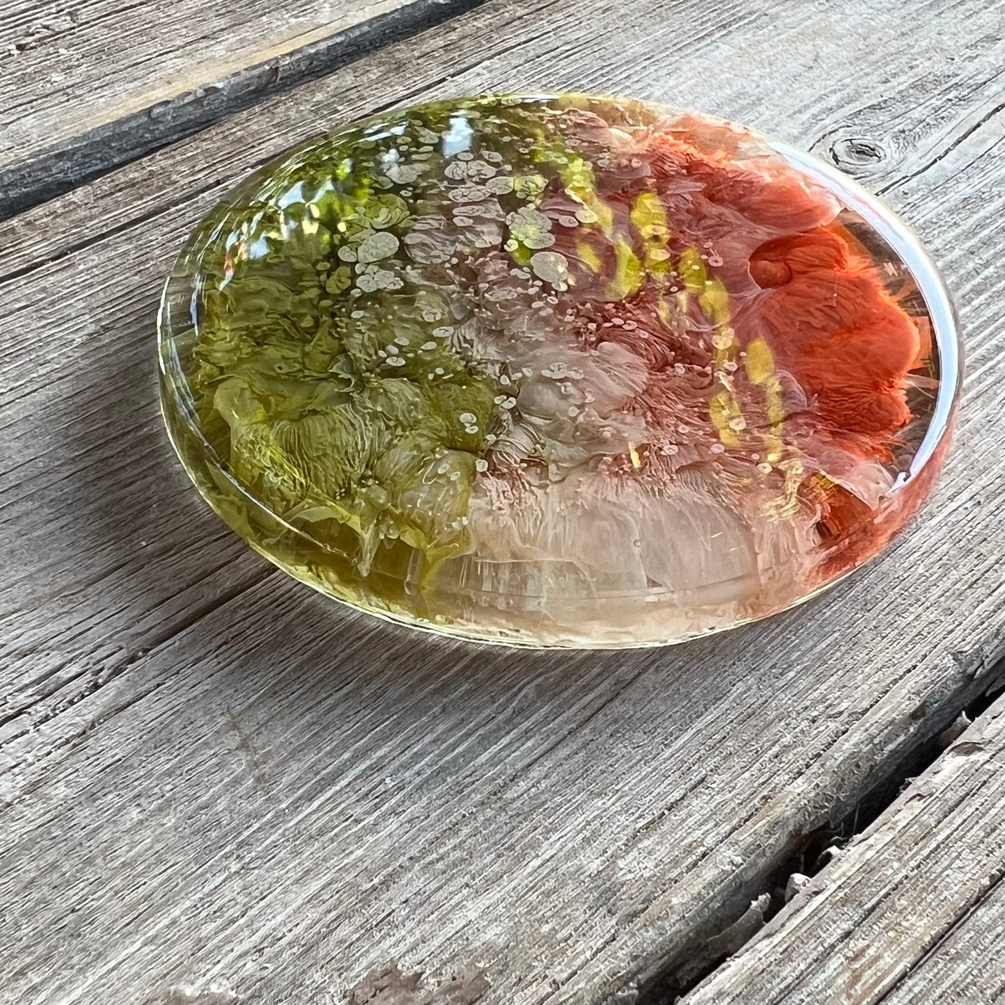 4" Resin Petrified Cloud Coaster | Olive & Burnt Orange