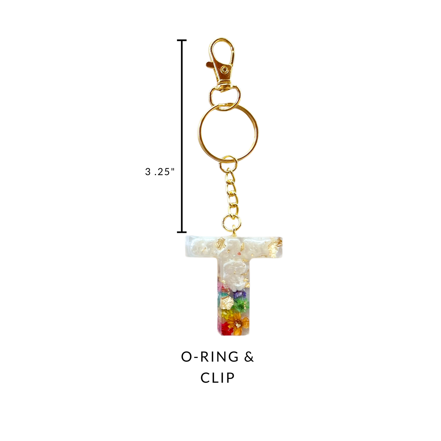 Rainbow Floral Initial Keychain , Pearl, Resin Letter, Personalized Alphabet Charm, Personalized Gift, Rainbow Keychain