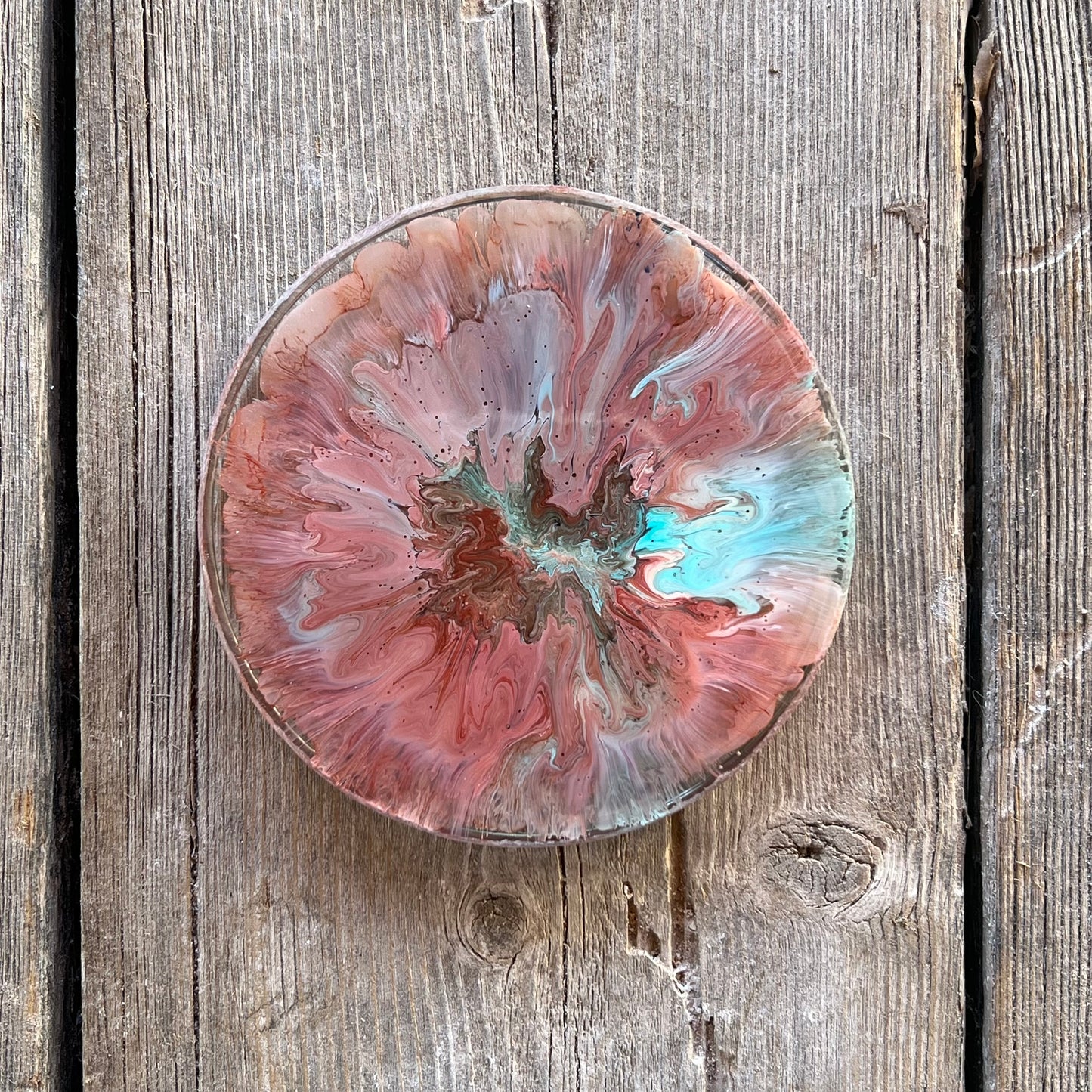 4" Resin Petrified Cloud Coaster | Blue & Red Earth