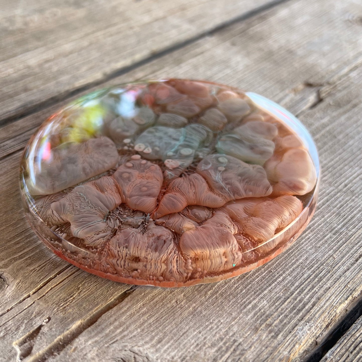 4" Resin Petrified Cloud Coaster | Blue & Red Earth