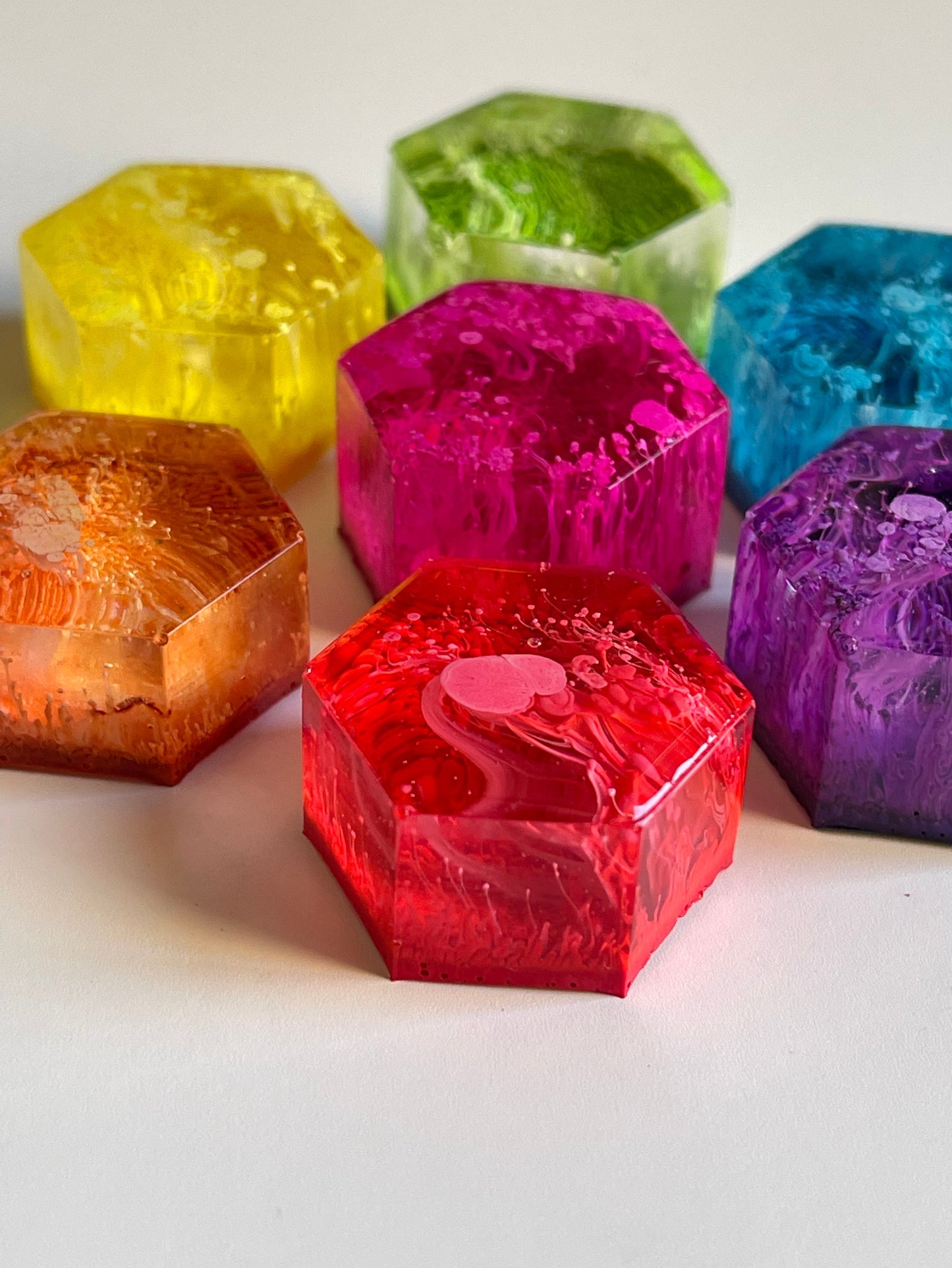 Set of 7 Petri Resin Hexagon Magnets 1" Rainbow Set | Pride Gift | Colorful Magnets | Unique Magnet Gift