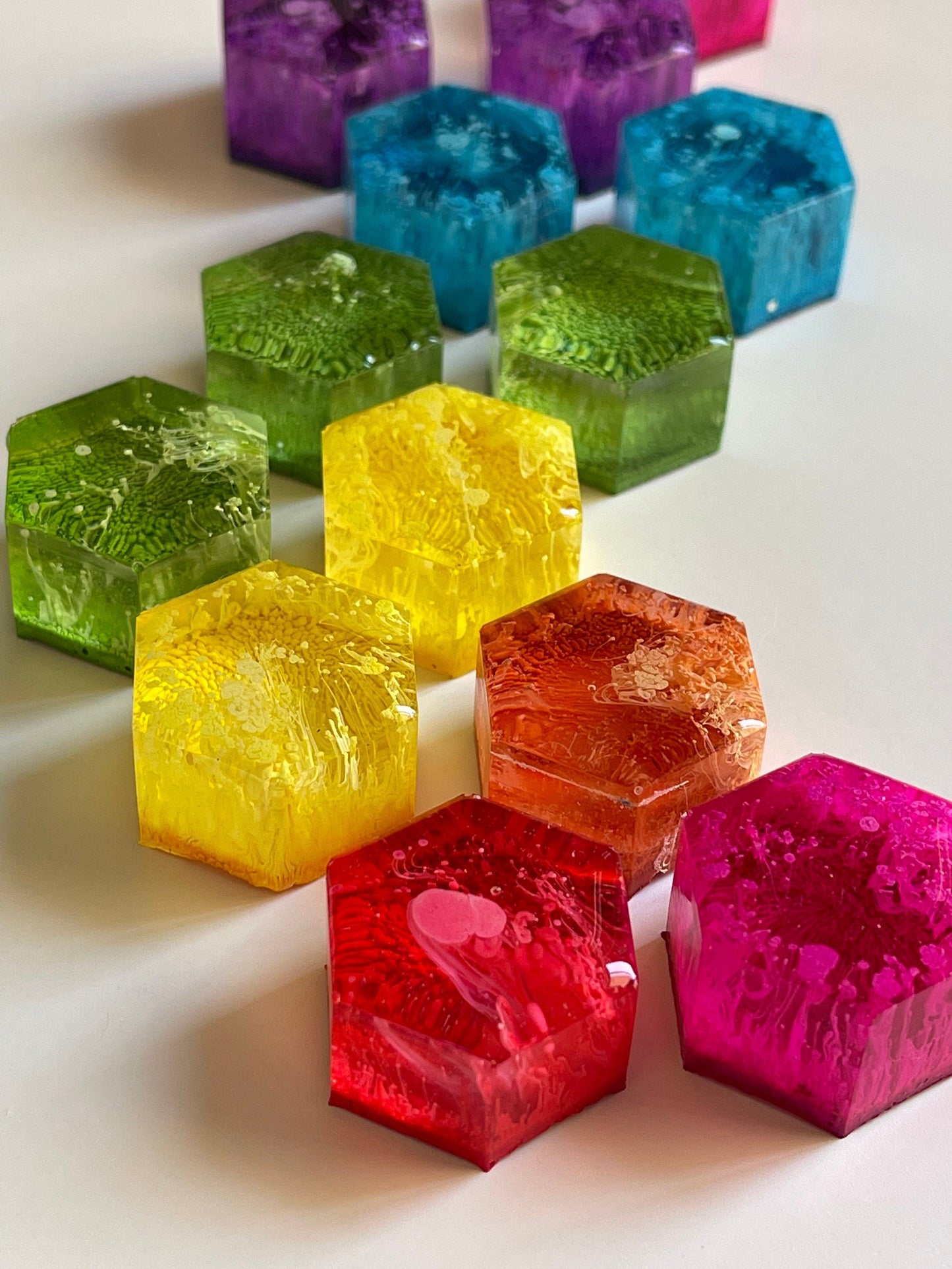 Set of 7 Petri Resin Hexagon Magnets 1" Rainbow Set | Pride Gift | Colorful Magnets | Unique Magnet Gift