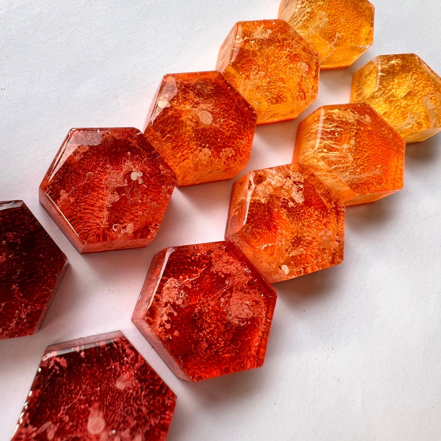 Set of 5 Hexagon Warm Tones Petri Resin Magnets 1"  | Warm Toned | Orange Refrigerator Magnets