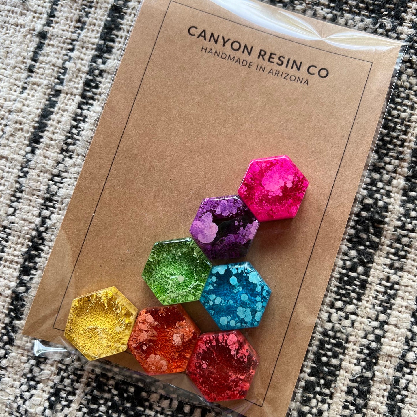 Set of 7 Petri Resin Hexagon Magnets 1" Rainbow Set | Pride Gift | Colorful Magnets | Unique Magnet Gift